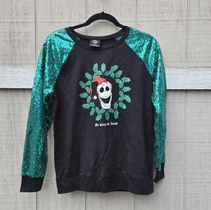 NEW Disney Nightmare Before Christmas Jack Skellington Sequin Long Sleeve M XL